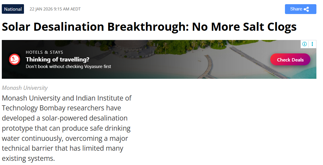 Solar Desalination Breakthrough: No More Salt Clogs